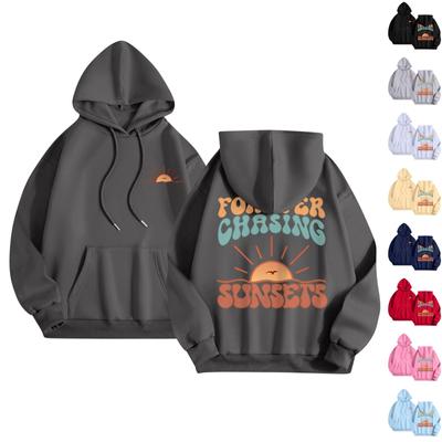 Ladies Fashion Casual Long Sleeve Printed Round Neck Hoodie Pullover Top With  Pockets