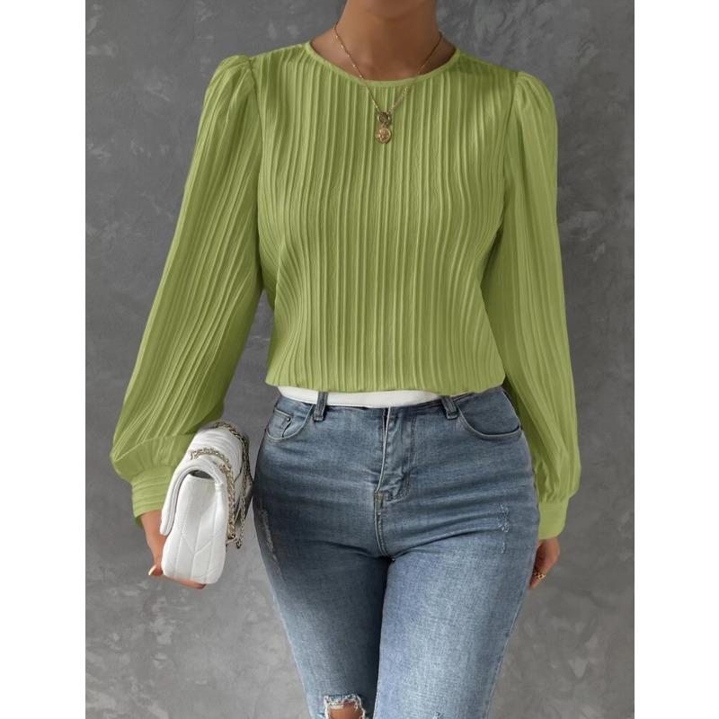 New Spring Round Neck Long Sleeve Loose Blouse Women Solid Color Office Shirt Ladies Casual Simple Tops Female Solid Color  Fashion Elegant Clothing