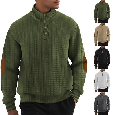 Autumn/Winter Men's Casual Sweatshirt Jacquard Small Check Pattern Stand Collar Zip-Up Loose Fit Top