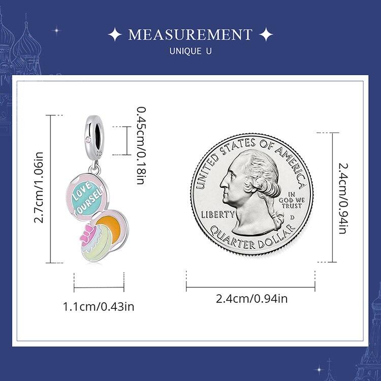 WOSTU Cutie de machiaj roz din argint 925 LOVE YOURSELF pandantiv cu margele se potrivește cu brățară originală colier pentru femei bijuterii