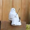 Halloween Sculpture Synthetic Resin Skeleton Fisherman Statue Mini Ghost Fishing Pond Garden Decoration
