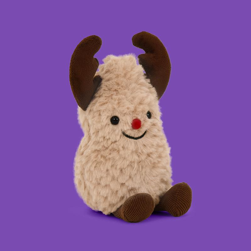 17cm Kerst Pinda Rendier Pluche Speelgoed Pluizige Knuffeldieren Met Geweien Rode Neus Sjaal Zachte Pop Voor Kinderen Cadeau Huisdecoratie