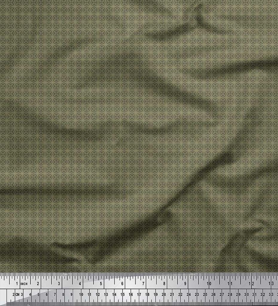 Soimoi Green Japan Crepe Satin Fabric Flower Geometric Print Fabric by the Metre 42 Inch