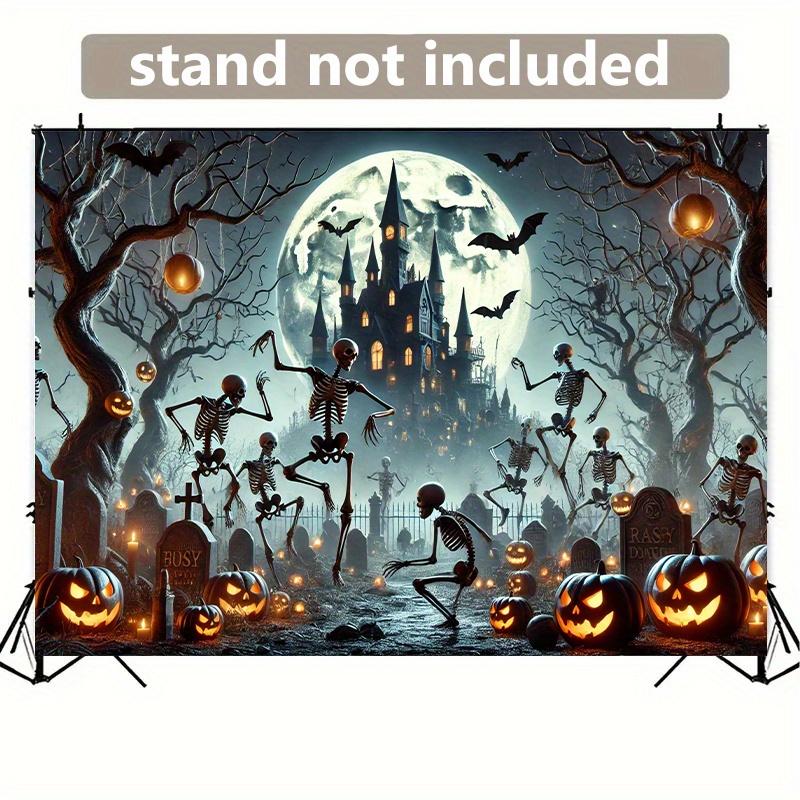 1 piece of 2D flat banner background cloth Halloween skeleton ball party wall decoration cloth suitable for party decoration