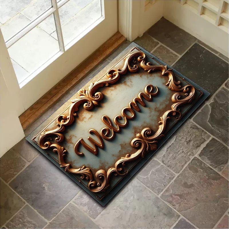 American Retro Welcome To The Entrance Door Carpet, Home Decoration, Bathroom Foyer Anti-Slip And Absorbent Carpet