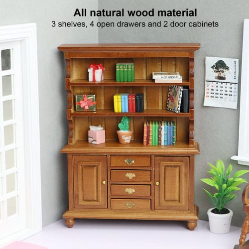 Dollhouse Shelf with 4 Open Drawers Miniature Retro Dollhouse Decoration 1:12 Dollhouse Study Living Room