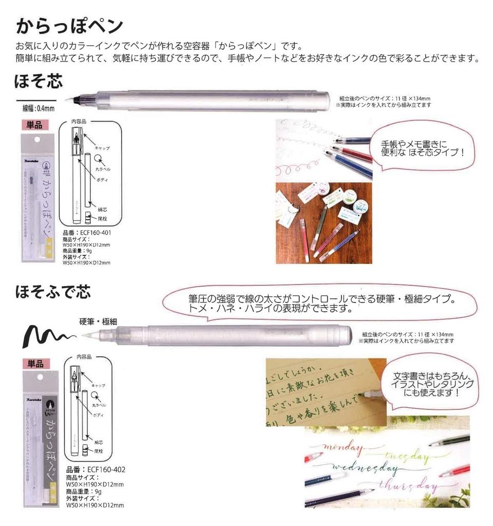 Kuretake Empty Pen Container for Making Pens with Colored Narrow Core Narrow Pencil Core 2 Set [Empty Ink] + ECF160-401+402, Types, 2-Piece