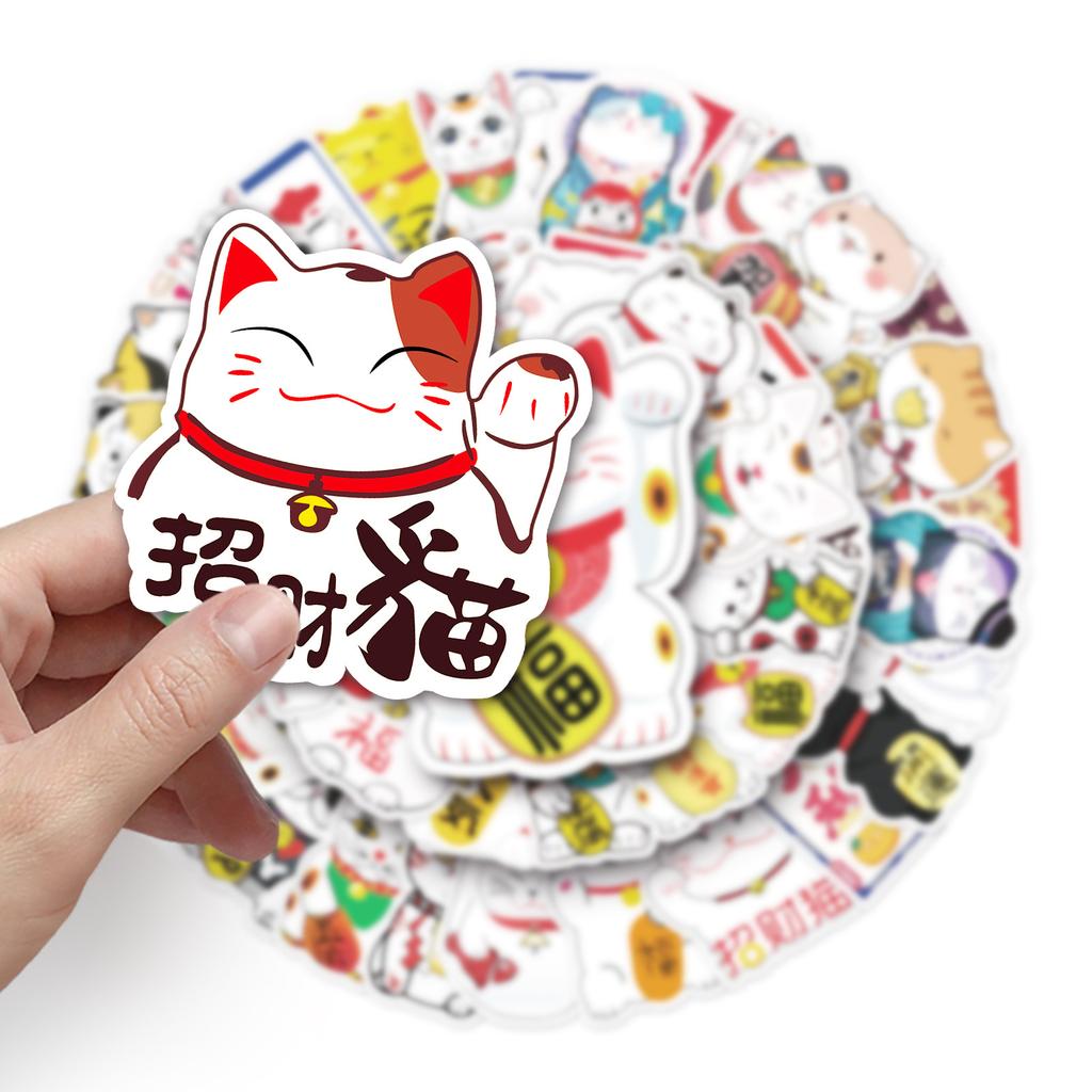50 Photos of Lucky Cat Cartoon Cute Cat Laptop Suitcase Suitcase Car Decoration Waterproof Stickers