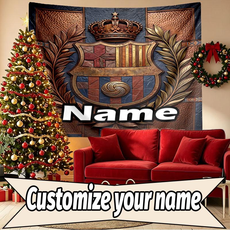 Custom Name Personalized FOOTBALL Club Barcelona Print Tapestry, Wall Art Decor, Bedroom, Dorm, Apartment, LivingRoom, Party Backdrop, Gift for Birthd