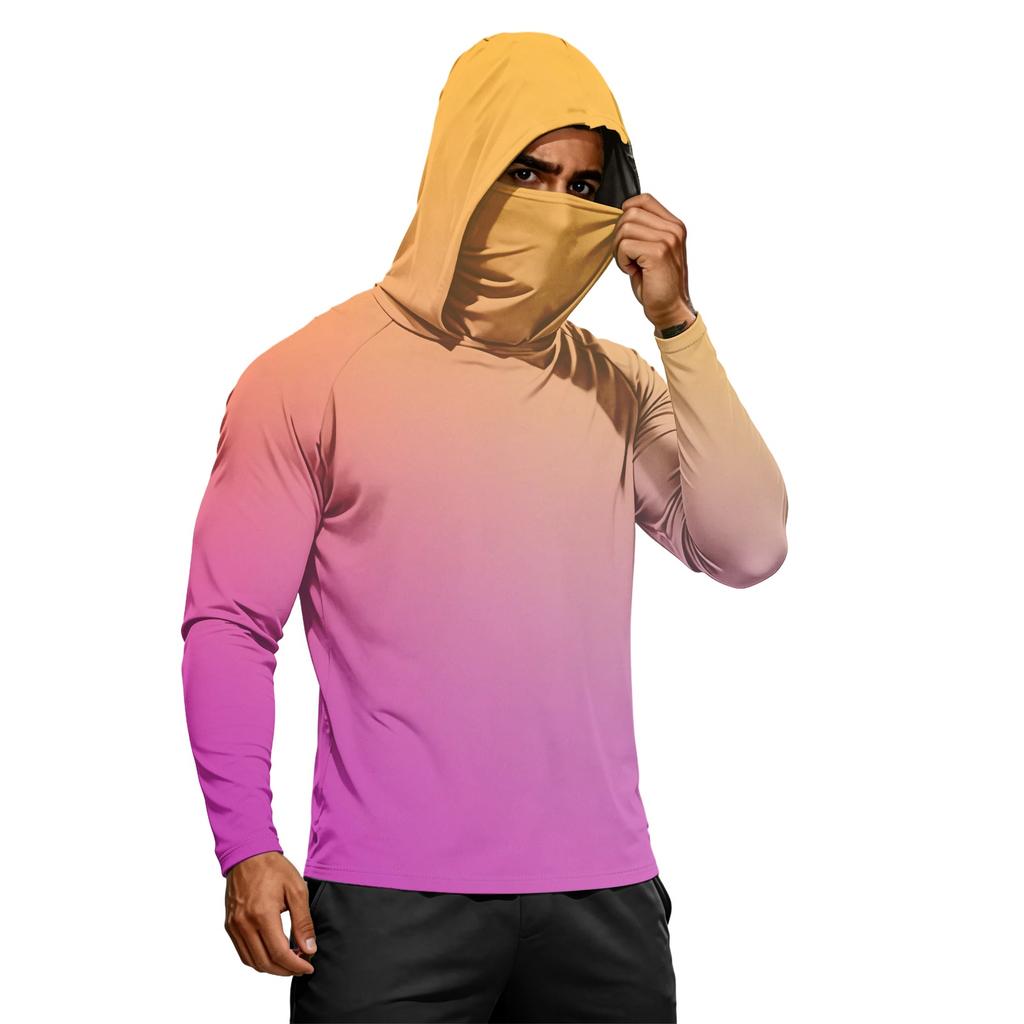 Herren Sommer Langarm Hoodie UPF50+ Sonnenschutz Schnelltrocknend Fitness Sportshirt Leicht Atmungsaktiv Outdoor Activewear