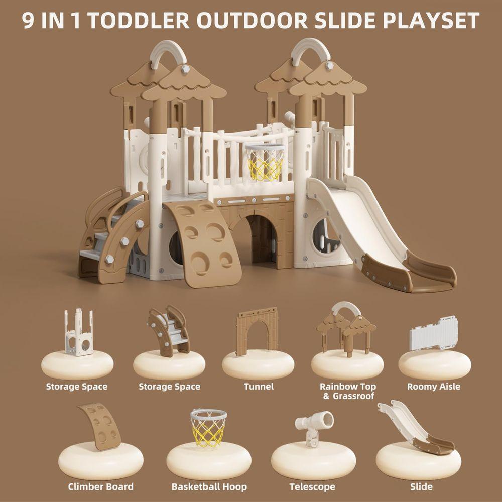 Toddler Slide 9 in 1 Jungle Slide Outdoor Playset for Toddlers Age 1 Kids Baby Indoor Playground for Backyards with Climbing Wa