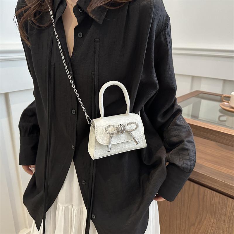 Stylish Mini Square Handbag For Women In Black And Rose Pink With Chain Shoulder Strap