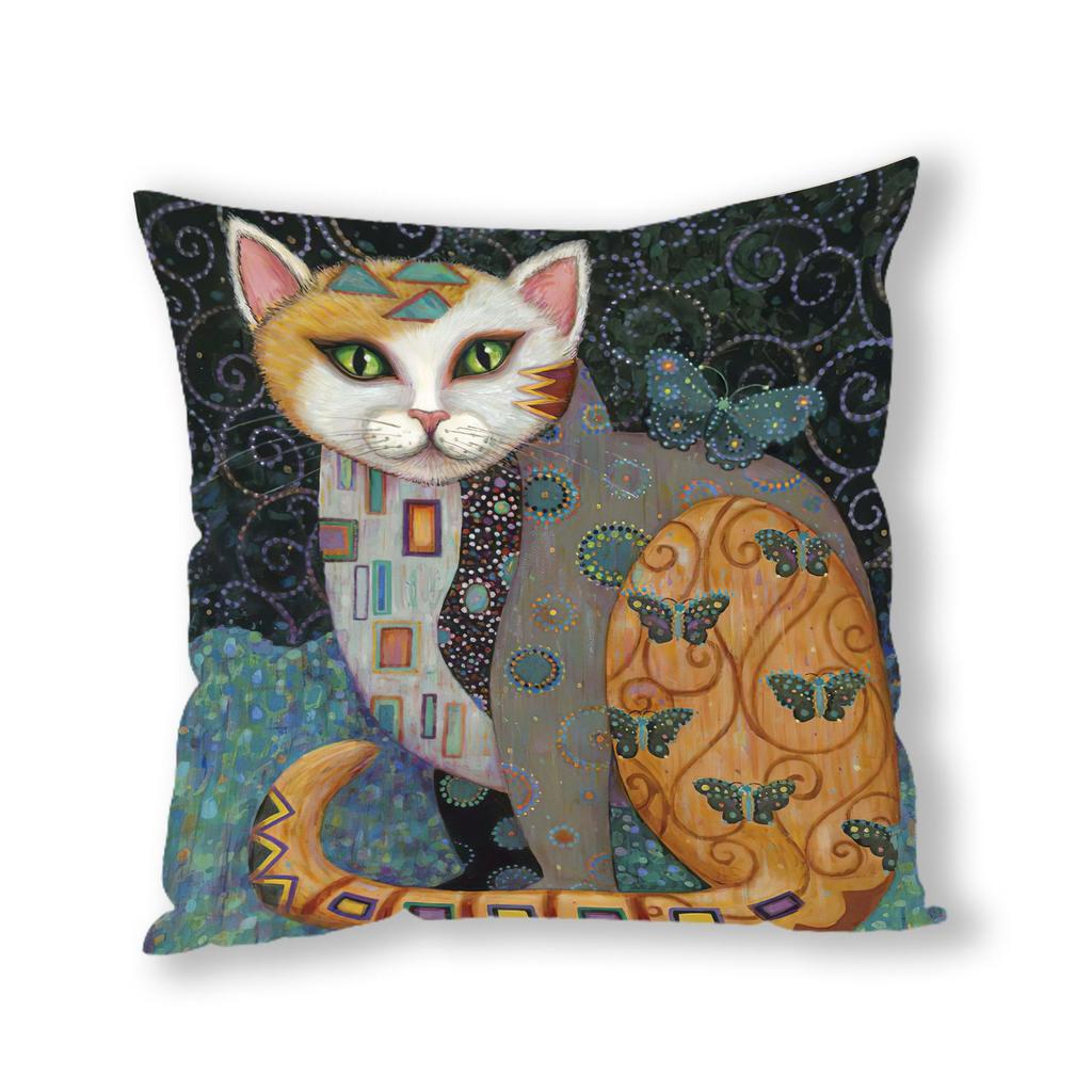 Plush Oil Painting Cat Printing Pillow Cover Abstract Nordic Sofa Car Quilt Cover Premium Durable Quality Useful