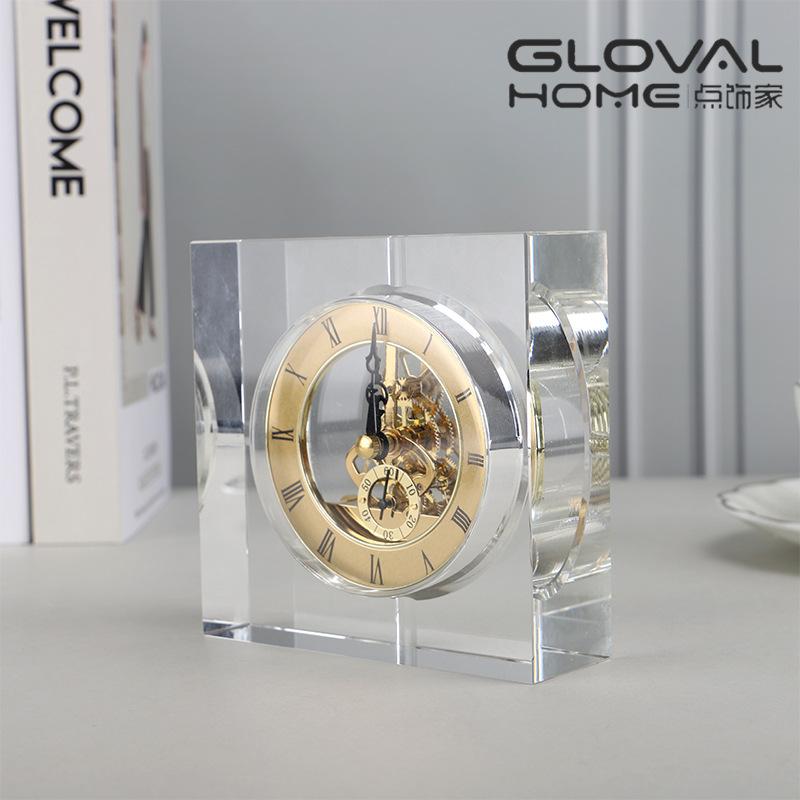 Nordic Crystal Table Clock Silent Modern Creative Luxury Gear Desk Clock Mechanical Metal Gold Desktop Living Room Home Decor