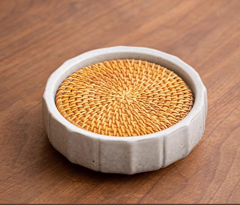 Water Storage Pot Bearing Rattan Pad Raising Pot Japanese Dry Brewing Table Single-layer Small Tea Tray Thick Ceramic Cover Bowl