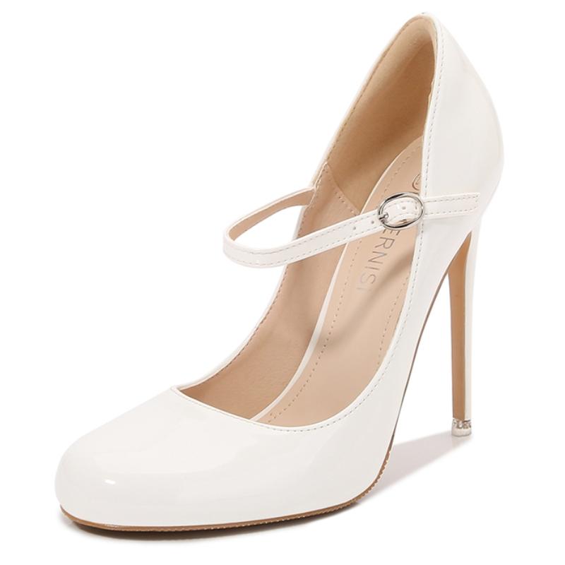 Patent 12cm High Heels Pumps Shoes Woman Large Size 46 Black Red Nude White Thin Heeled Spring Party Wedding Office Shoes Ladies