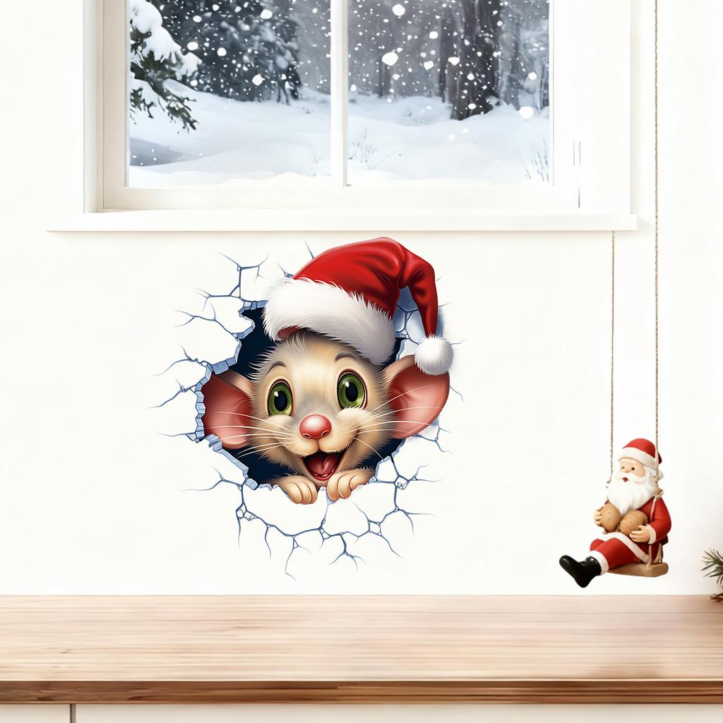 Christmas Wall Stickers Self Adhesive 3D Animal Design Wall Decals For Bedroom Living Room Hallway Holiday Decor
