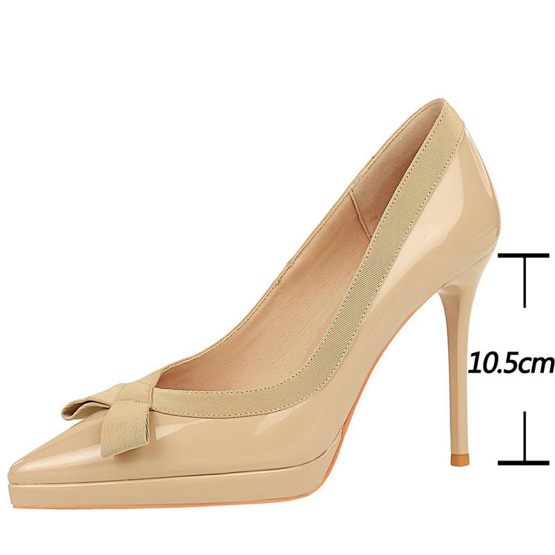 Mode 10,5 cm Damen Plateau-Pumps Lackleder High Heels Sexy Partyschuhe Stiletto Schleife Damenabsätze Damenschuhe Frühling 2025
