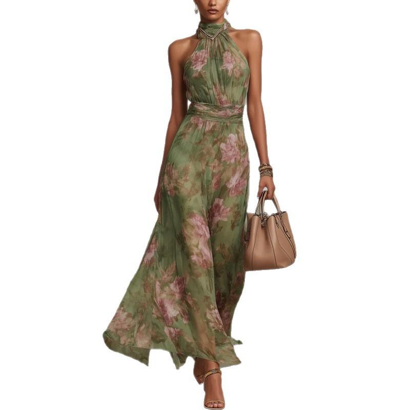 2026 new summer European and American women's clothing neck mesh sleeveless sexy elegant dress long dress