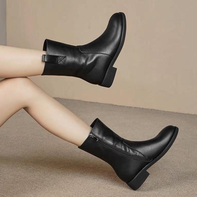 Fashion Fleece-Lined Leather Middle Heel Women's Half High Boots Cosplay New in Goth Trend 2025 Work Y2k Hot Pu 39 Ladies Mid Calf Shoes