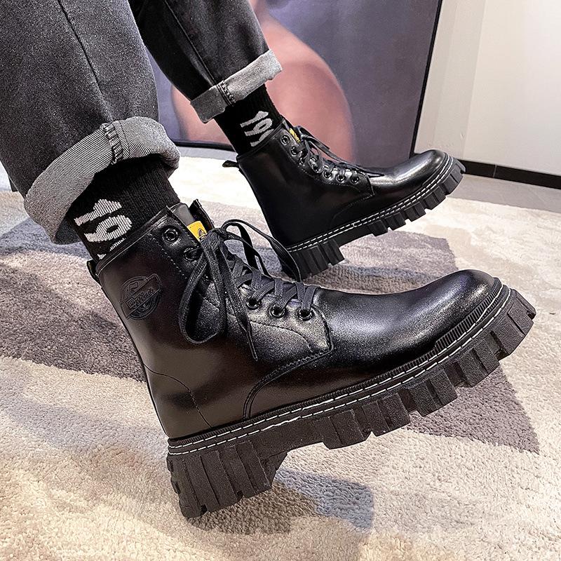 Martin Boots Men'S High-Top British Style Chelsea Boots Tooling Shoes Velvet Winter Shoes Leather Boots Men