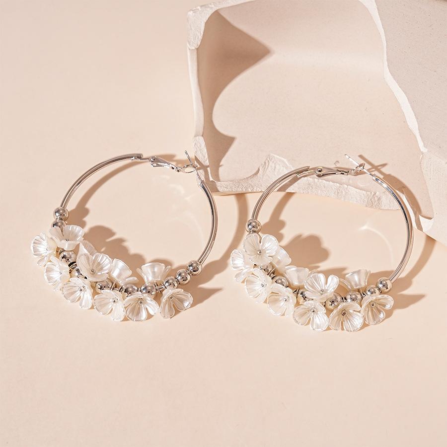Acrylic Flower Geometric Circle Silver Needle Earrings Cold Earrings
