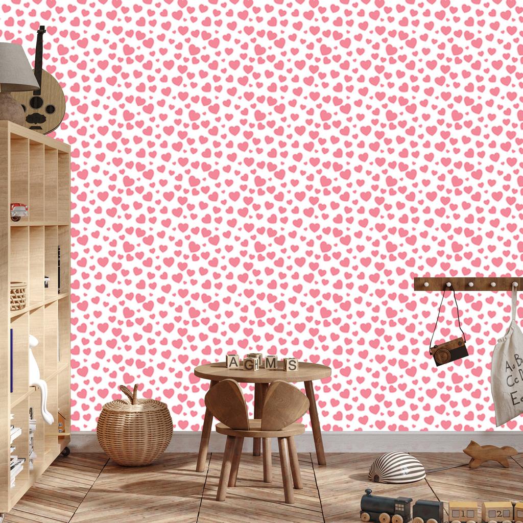 Heart Wallpaper Coral, White and Powder Pink 50x1000