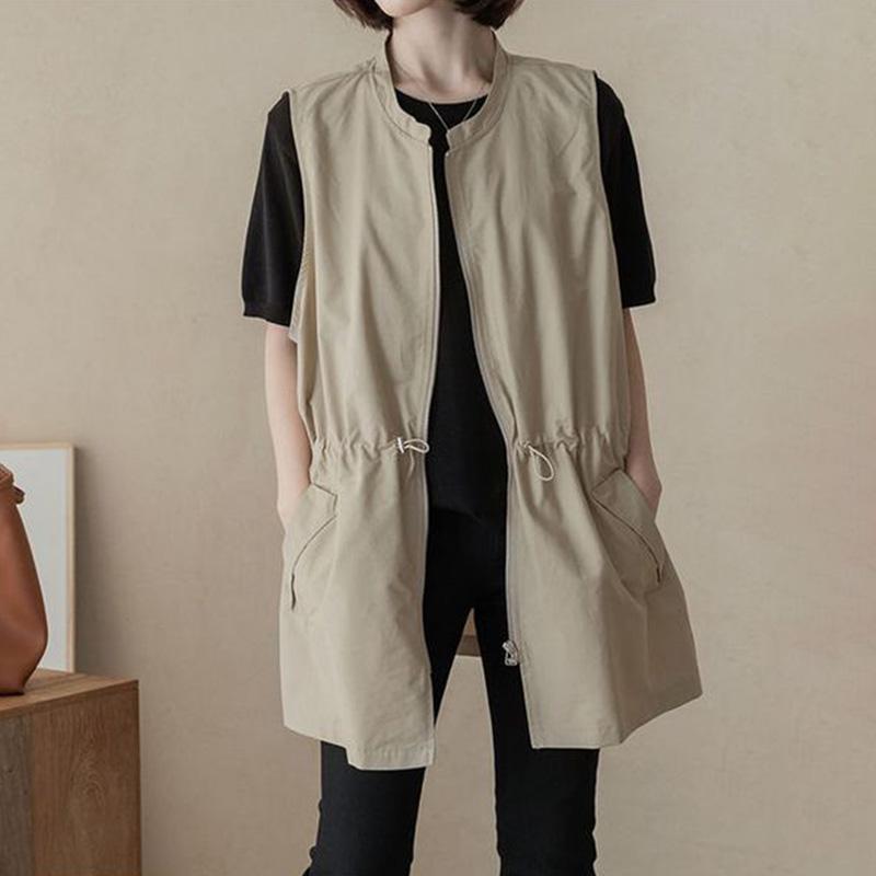 

Женский жилет Осенний Свободный Двухслойный Без рукавов Топ Ветровка Оверсайз Повседневный V-образный вырез Жилет XXXXL бежевый