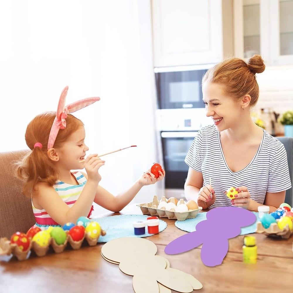 24pcs/set Unfinished Easter Rabbit Craft DIY Color Blank Bunny Wood Slices  Easter Party Crafts