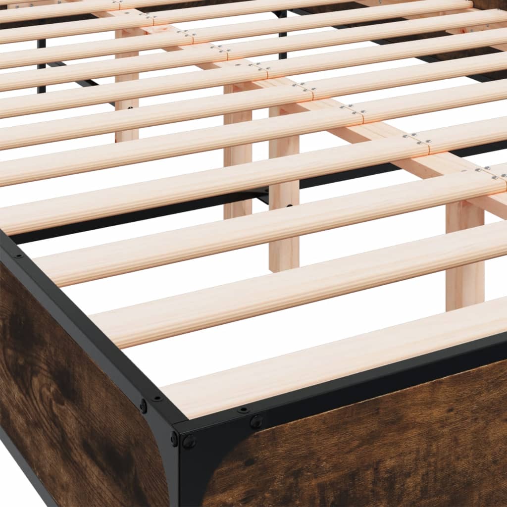 Bed Frame In Smoked Oak Finish 150 X 200 Cm Made of Wood Based Material and Metal