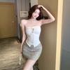 Xiaoxiangfeng celebrity diamond-encrusted sling vest for women's Chunqiu pure desire one-word shoulder tube top with chest pad