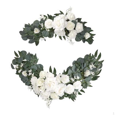 2 Pieces Artificial Floral Swag Wedding Welcome Signs Backdrop Wall Decor Decorative
