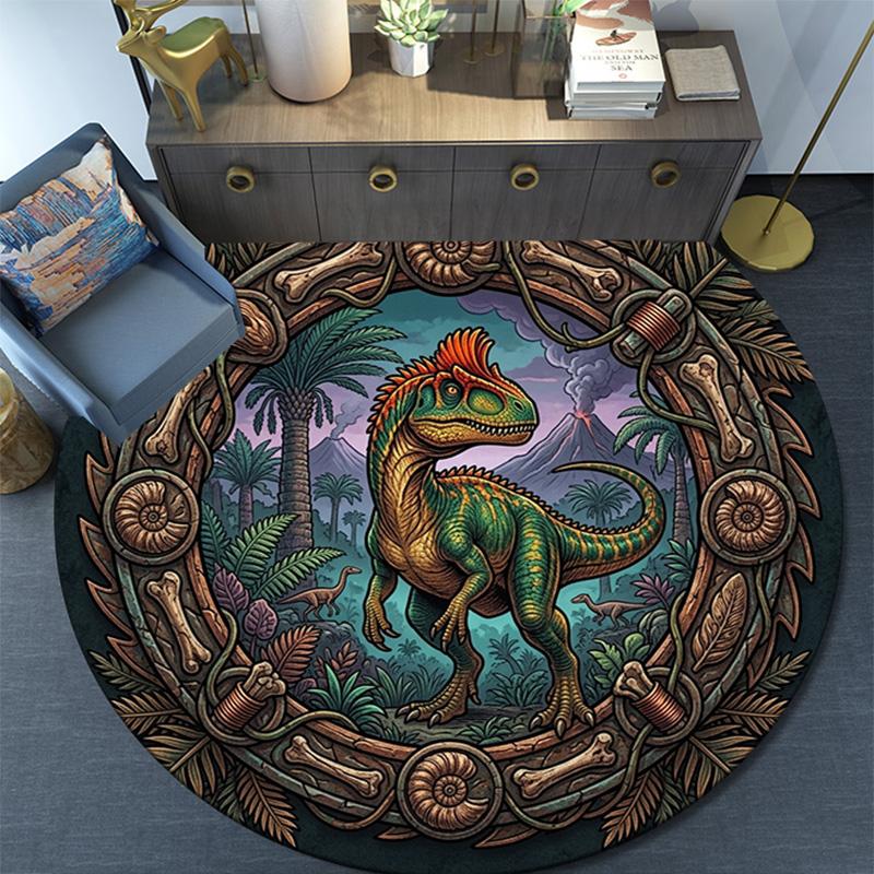 Prehistoric Dinosaur Frame Round Area Rug Under Office Chairs Bedroom Living Room Home Decor