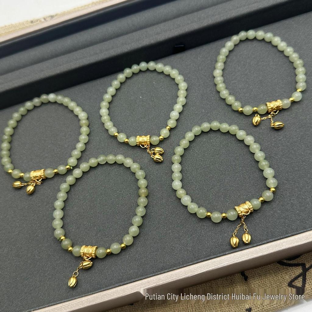Two Lives Joy S925 Sterling Silver Gold-Plated Bracelet with Rotating Lotus & Hetian Jade - Elegant Gift for Girlfriend