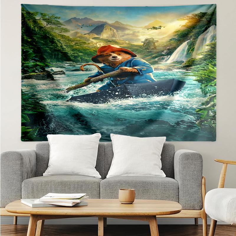 Paddington-Bear Print Tapestry, Backdrop, Easy Setup, Ideal for Bedroom, Office & Living Room, with Aesthetic Wall Hanging Decor.