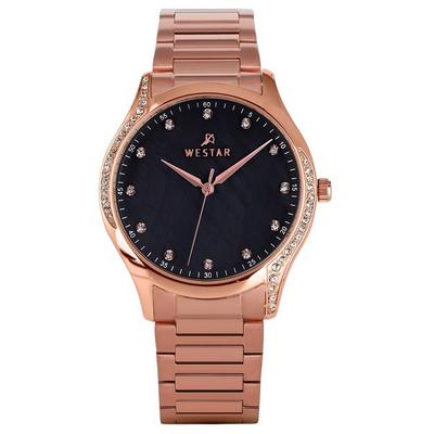 Zing Crystal Accents Rose Gold tón Nerezová ocel Černá Perleť Ciferník Quartz 00127PPN613 Dámské hodinky
