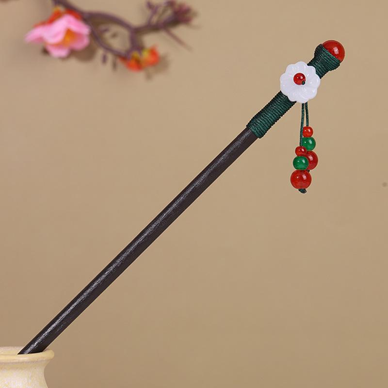 Vintage Tassel Wooden Hairpin for Women - Imitation Ebony Hanfu Accessory, Ancient Style Costume Hairpin