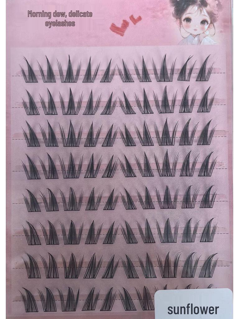 Self-Adhesive Glue-Free Fishtail Sunflower False Eyelashes - Natural Single Cluster Segmented Eyelashes for Beginners