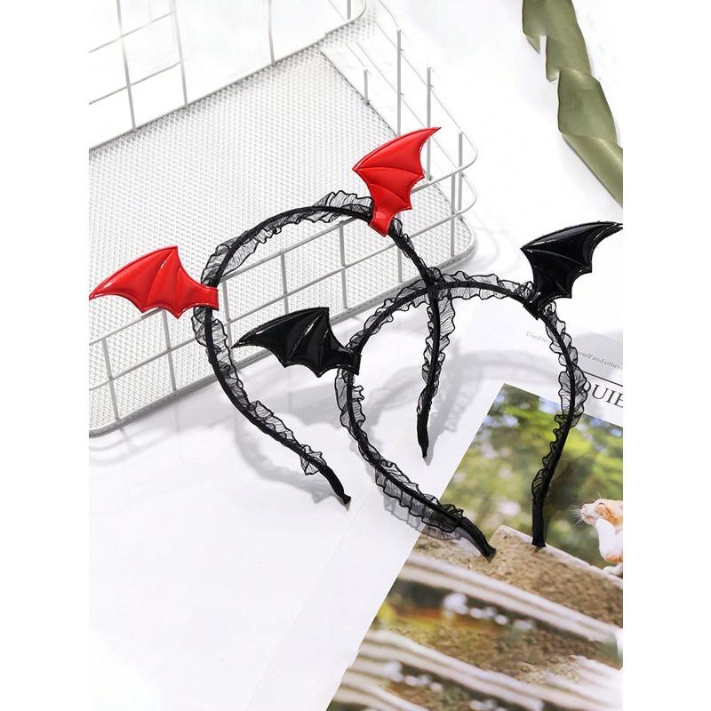 Vintage Halloween Bat Wing Headband - Elegant Lace Design in Black and Red, Suitable for Halloween Costumes, Role Play, Party Accessories