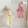 Summer Baby Girl Hooded Onesie with Collar, Short Sleeve Cute Bodysuit