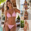 2Pcs/Set Bikini Set for Women, Knitted Hollow Fabric Halter Bra with Chest Pad No Steel Support, Lace-up Swimming Bottoms, Swimsuit for Beach Pool