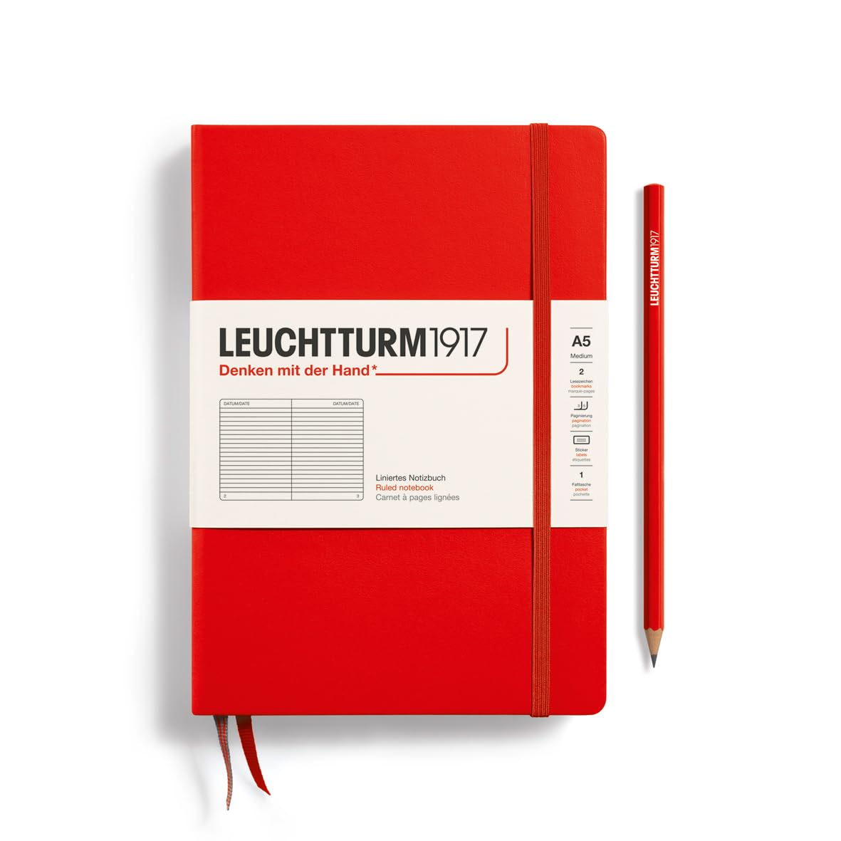 

Leuchtturm Horizontal Officially Imported Notebook, A5, Ruled, Red, 332933,