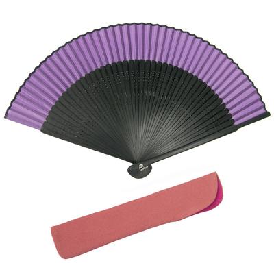 Pure Silk Plain Black Rib Folding Fan Set Fan Rib [Kyoetsu] 2-Piece (Folding Fan, Case) Women's (Black 10)