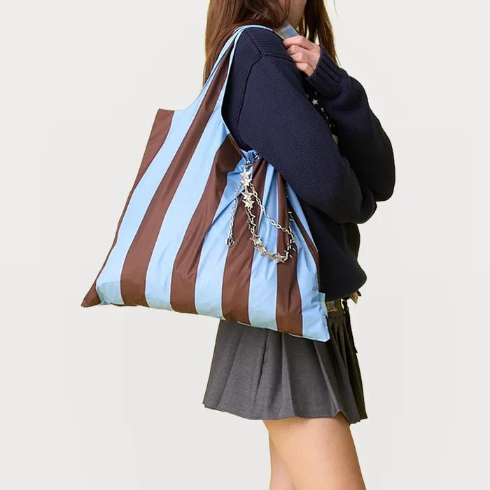 Nareun Reusable Folding Eco Bag Mocha Blue Stripe