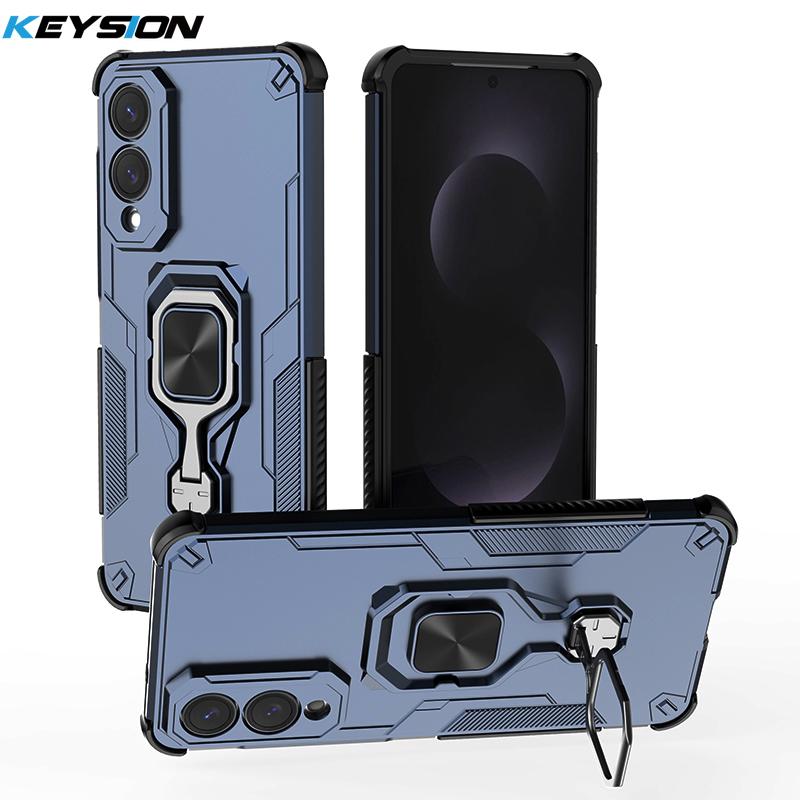 KEYSION Shockproof Case for Samsung S25 Edge 5G Soft Silicone+PC Upright Metal Ring Stand Phone Back Cover for Galaxy S25 Edge