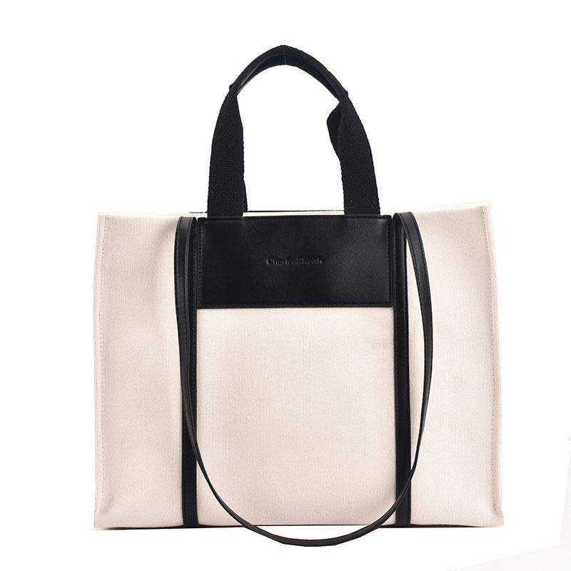 Canvas Bag Women's New Splicing Commuter Shoulder Bag Fashionable Simple Large-capacity Bag