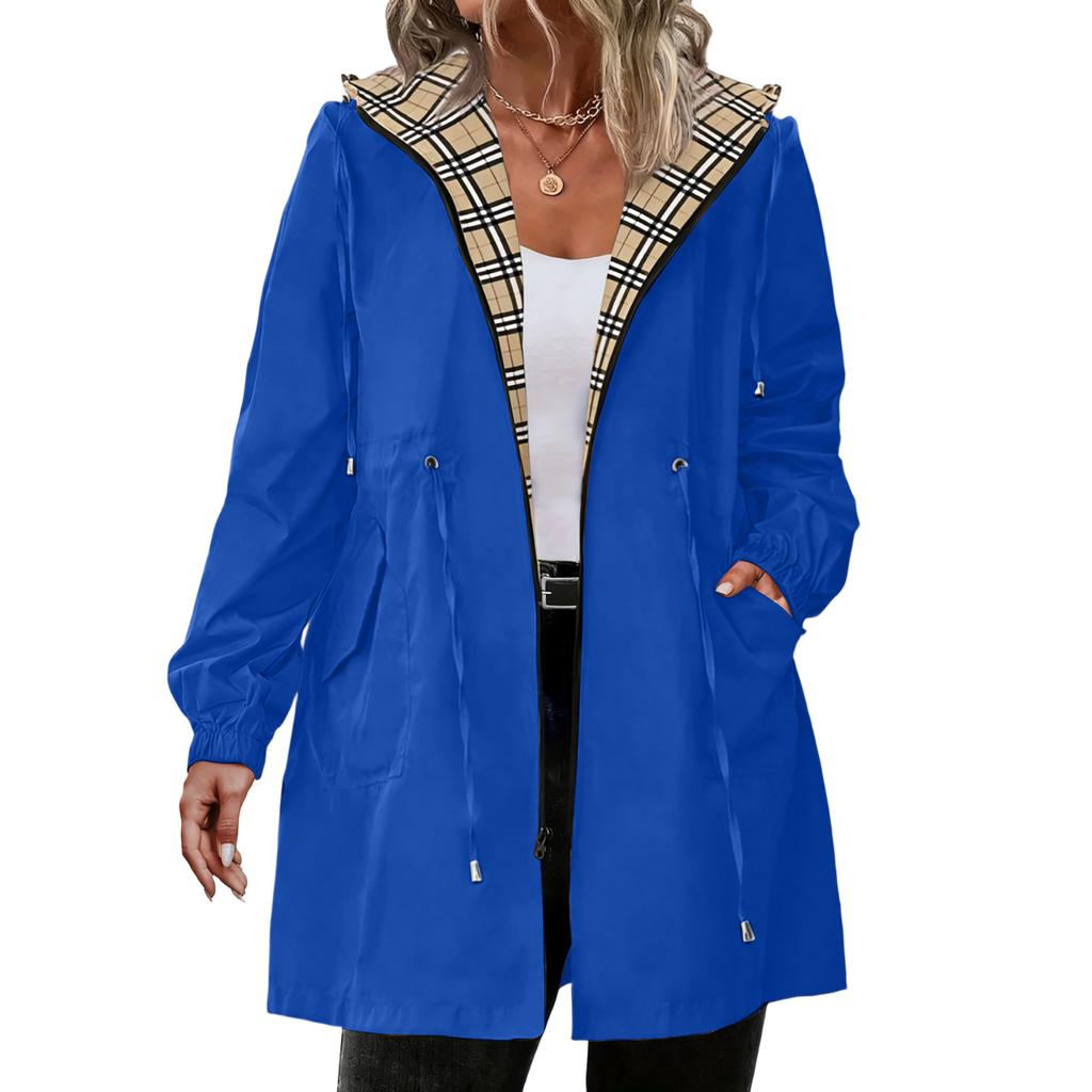 Womens Raincoats With Hood Lightweight Outdoor Hooded Windbreaker Trench Coat Jacket Plus Size