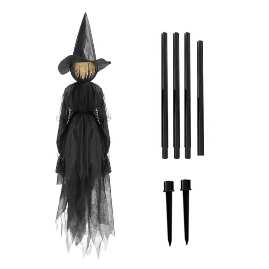 Świecące Wiedźmy Trzymające się za Ręce z Kołkami Aktywowana Dźwiękiem Halloweenowa Stojąca Dekoracja Wiedźmy ze Świecącą Twarzą na Zewnątrz Trawnik Ogród Patio Dekoracja