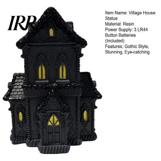 Gothic Home Decor Accessories Lighted Halloween Village House Statue with LED Light, Black Spooky Figurine for Tabletop Holiday Inspired Interior