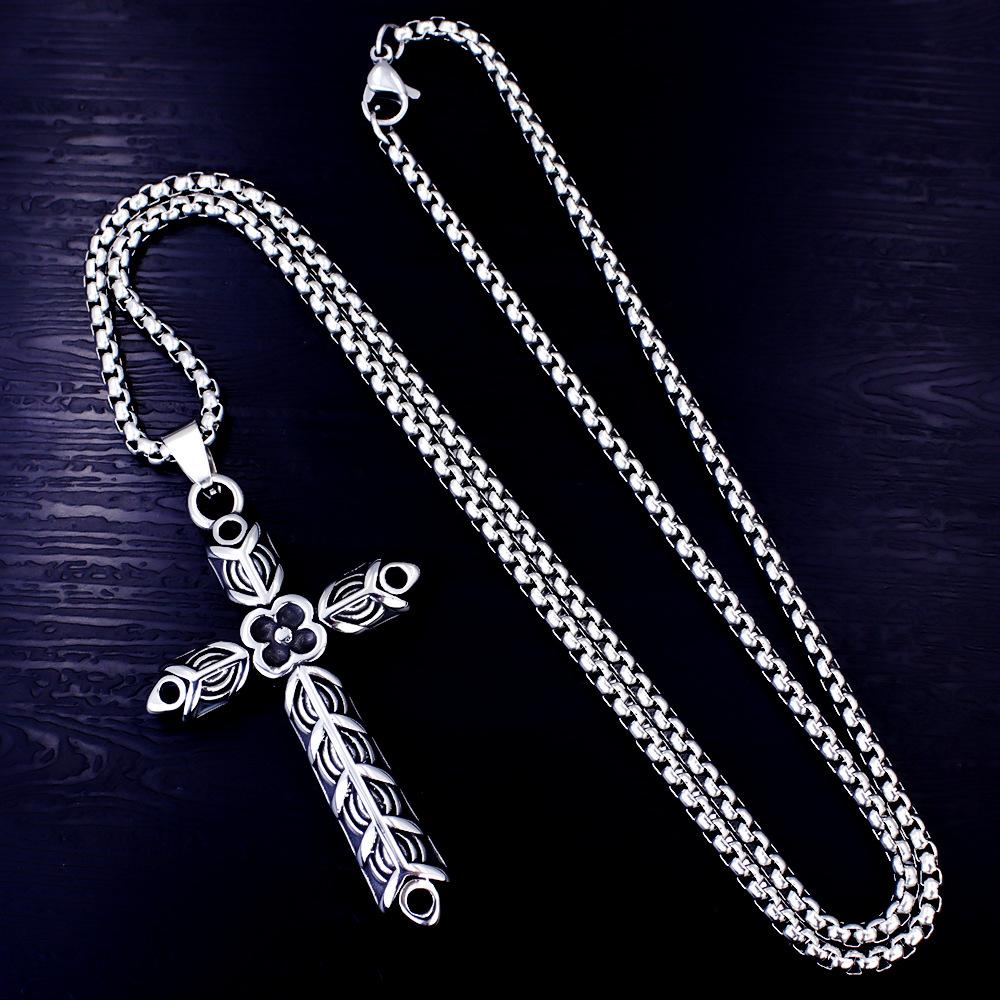 Antique Titanium Steel Viking Cross Necklace For Men Fade Resistant Pendant Jewelry